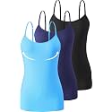 Accbiety 3 Pack Womens Camisole with Built in Bra Adjustable Strap Tank Tops Basic Cotton Undershirt Cami