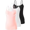 Accbiety 3 Pack Womens Camisole with Built in Bra Adjustable Strap Tank Tops Basic Cotton Undershirt Cami