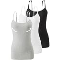 Accbiety 3 Pack Womens Camisole with Built in Bra Adjustable Strap Tank Tops Basic Cotton Undershirt Cami