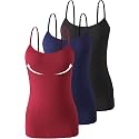 Accbiety 3 Pack Womens Camisole with Built in Bra Adjustable Strap Tank Tops Basic Cotton Undershirt Cami