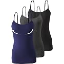 Accbiety 3 Pack Womens Camisole with Built in Bra Adjustable Strap Tank Tops Basic Cotton Undershirt Cami