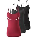 Accbiety 3 Pack Womens Camisole with Built in Bra Adjustable Strap Tank Tops Basic Cotton Undershirt Cami
