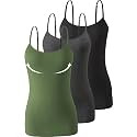 Accbiety 3 Pack Womens Camisole with Built in Bra Adjustable Strap Tank Tops Basic Cotton Undershirt Cami