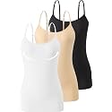 Accbiety 3 Pack Womens Camisole with Built in Bra Adjustable Strap Tank Tops Basic Cotton Undershirt Cami