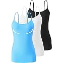 Accbiety 3 Pack Womens Camisole with Built in Bra Adjustable Strap Tank Tops Basic Cotton Undershirt Cami