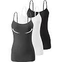 Accbiety 3 Pack Womens Camisole with Built in Bra Adjustable Strap Tank Tops Basic Cotton Undershirt Cami