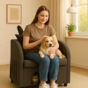 Accent Chair with Cat &amp; Dog Hideaway, Modern Bunny-Ear Armchair with Side Pocket, Dual-Use Cozy Reading Sofa Chair for Living Room Bedroom, Velvet, 27.4" x 25.2" x 37.4" (Dark Gray)