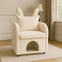 Accent Chair with Cat & Dog Hideaway, Modern Bunny-Ear Armchair with Side Pocket, Dual-Use Cozy Reading Sofa Chair for Living Room Bedroom, Velvet, 27.4" x 25.2" x 37.4" (Beige)