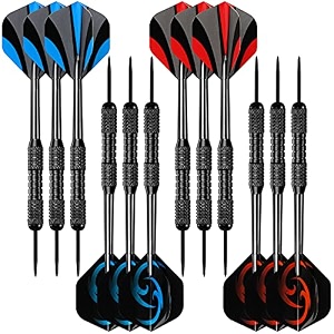 accmor 12 pack steel tip darts 24grams professional metal darts with black stripes pvc shafts and flights