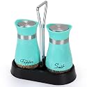 Accmor Salt and Pepper Shakers Set with Holder, 4 oz Stainless Steel Salt Pepper Shaker Containers with Glass Bottom for Kitchen Cooking, BBQ, Bar, Table, RV, Camp