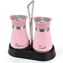 Accmor Salt and Pepper Shakers Set with Holder, 4 oz Stainless Steel Salt Pepper Shaker Containers with Glass Bottom for Kitchen Cooking, BBQ, Bar, Table, RV, Camp