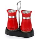 Accmor Salt and Pepper Shakers Set with Holder, 4 oz Stainless Steel Salt Pepper Shaker Containers with Glass Bottom for Kitchen Cooking, BBQ, Bar, Table, RV, Camp