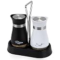 Accmor Salt and Pepper Shakers Set with Holder, 4 oz Stainless Steel Salt Pepper Shaker Containers with Glass Bottom for Kitchen Cooking, BBQ, Bar, Table, RV, Camp