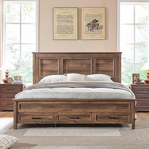 ACCOHOHO Farmhouse Queen Size Bed Frame with