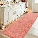 ACCUMTEK Extra Long Upgrade Luxury Coral Bathroom Rug Mat 70"x24", Ultra Soft Thick Absorbent Bath Mats, Non Slip Chenille Toilet Mat for Bathroom, Bedroom, Kitchen, Shower, Tub