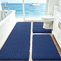 ACCUMTEK Upgrade Extra Large Blue Bathroom Rug Set 3 Pieces Ultra Soft, Thick Absorbent Bath Mats, Non Slip Chenille Toilet Mat for Bathroom, Bedroom, Kitchen