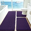 ACCUMTEK Upgrade Extra Large Dark Purple Bathroom Rug Set 3 Pieces Ultra Soft, Thick Absorbent Bath Mats, Non Slip Chenille Toilet Mat for Bathroom, Bedroom, Kitchen, Egglant