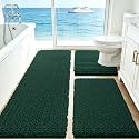 ACCUMTEK Upgrade Extra Large Deep Green Bathroom Rug Set 3 Pieces Ultra Soft, Thick Absorbent Bath Mats, Non Slip Chenille Toilet Mat for Bathroom, Bedroom, Kitchen