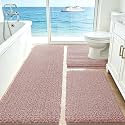 ACCUMTEK Upgrade Extra Large Dusty Pink Bathroom Rug Set 3 Pieces Ultra Soft, Thick Absorbent Bath Mats, Non Slip Chenille Toilet Mat for Bathroom, Bedroom, Kitchen