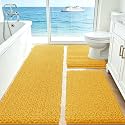 ACCUMTEK Upgrade Extra Large Gold Bathroom Rug Set 3 Pieces Ultra Soft, Thick Absorbent Bath Mats, Non Slip Chenille Toilet Mat for Bathroom, Bedroom, Kitchen, Yellow