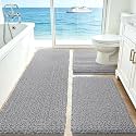 ACCUMTEK Upgrade Extra Large Light Grey Bathroom Rug Set 3 Pieces Gray Ultra Soft, Thick Absorbent Bath Mats, Non Slip Chenille Toilet Mat for Bathroom, Bedroom, Kitchen