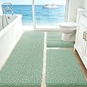 ACCUMTEK Upgrade Extra Large Sage Bathroom Rug Set 3 Pieces Ultra Soft, Thick Absorbent Bath Mats, Non Slip Chenille Toilet Mat for Bathroom, Bedroom, Kitchen, Mint