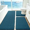 ACCUMTEK Upgrade Extra Large Teal Blue Bathroom Rug Set 3 Pieces Ultra Soft, Thick Absorbent Bath Mats, Non Slip Chenille Toilet Mat for Bathroom, Bedroom, Kitchen