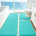 ACCUMTEK Upgrade Extra Large Teal Green Bathroom Rug Set 3 Pieces Ultra Soft, Thick Absorbent Bath Mats, Non Slip Chenille Toilet Mat for Bathroom, Bedroom, Kitchen, Turquoise