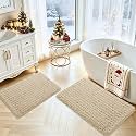 ACCUMTEK Upgrade Luxury 2 Piece Beige Toilet Bathroom Rug Mat 32"x20"+24"x17", Ultra Soft Thick Absorbent Bath Mats, Non Slip Chenille Toilet Mat for Bathroom, Bedroom, Kitchen, Shower, Tub