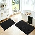 ACCUMTEK Upgrade Luxury 2 Piece Black Toilet Bathroom Rug Mat 32"x20"+24"x17", Ultra Soft Thick Absorbent Bath Mats, Non Slip Chenille Toilet Mat for Bathroom, Bedroom, Kitchen, Shower, Tub