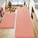 ACCUMTEK Upgrade Luxury 2 Piece Coral Toilet Bathroom Rug Mat 60"x20"+32"x20", Ultra Soft Thick Absorbent Bath Mats, Non Slip Chenille Toilet Mat for Bathroom, Bedroom, Kitchen, Shower, Tub