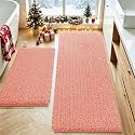 ACCUMTEK Upgrade Luxury 2 Piece Coral Toilet Bathroom Rug Mat 48"x20"+24"x17", Ultra Soft Thick Absorbent Bath Mats, Non Slip Chenille Toilet Mat for Bathroom, Bedroom, Kitchen, Shower, Tub