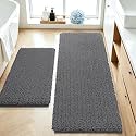 ACCUMTEK Upgrade Luxury 2 Piece Dark Gray Toilet Bathroom Rug Mat 48"x20"+24"x17", Ultra Soft Thick Absorbent Bath Mats, Non Slip Chenille Toilet Mat for Bathroom, Bedroom, Kitchen, Shower, Tub