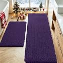 ACCUMTEK Upgrade Luxury 2 Piece Dark Purple Toilet Bathroom Rug Mat 60"x20"+32"x20", Ultra Soft Thick Absorbent Bath Mats, Non Slip Chenille Toilet Mat for Bathroom, Bedroom, Kitchen, Shower, Tub