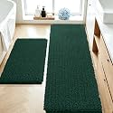 ACCUMTEK Upgrade Luxury 2 Piece Deep Green Toilet Bathroom Rug Mat 60"x20"+32"x20", Ultra Soft Thick Absorbent Bath Mats, Non Slip Chenille Toilet Mat for Bathroom, Bedroom, Kitchen, Shower, Tub