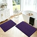 ACCUMTEK Upgrade Luxury 2 Piece Deep Purple Toilet Bathroom Rug Mat 32"x20"+24"x17", Ultra Soft Thick Absorbent Bath Mats, Non Slip Chenille Toilet Mat for Bathroom, Bedroom, Kitchen, Shower, Tub