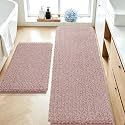 ACCUMTEK Upgrade Luxury 2 Piece Dusty Pink Toilet Bathroom Rug Mat 60"x20"+32"x20", Ultra Soft Thick Absorbent Bath Mats, Non Slip Chenille Toilet Mat for Bathroom, Bedroom, Kitchen, Shower, Tub