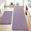 ACCUMTEK Upgrade Luxury 2 Piece Lavender Toilet Bathroom Rug Mat 48"x20"+24"x17", Ultra Soft Thick Absorbent Bath Mats, Non Slip Chenille Toilet Mat for Bathroom, Bedroom, Kitchen, Shower, Tub