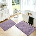 ACCUMTEK Upgrade Luxury 2 Piece Lavender Toilet Bathroom Rug Mat 32"x20"+24"x17", Ultra Soft Thick Absorbent Bath Mats, Non Slip Chenille Toilet Mat for Bathroom, Bedroom, Kitchen, Shower, Tub