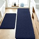 ACCUMTEK Upgrade Luxury 2 Piece Navy Blue Toilet Bathroom Rug Mat 60"x20"+32"x20", Ultra Soft Thick Absorbent Bath Mats, Non Slip Chenille Toilet Mat for Bathroom, Bedroom, Kitchen, Shower, Tub