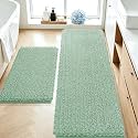 ACCUMTEK Upgrade Luxury 2 Piece Sage Green Toilet Bathroom Rug Mat 60"x20"+32"x20", Ultra Soft Thick Absorbent Bath Mats, Non Slip Chenille Toilet Mat for Bathroom, Bedroom, Kitchen, Shower, Tub