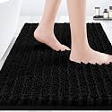 ACCUMTEK Upgrade Luxury Black Bathroom Rug Mat 36"x24", Ultra Soft Thick Absorbent Bath Mats, Non Slip Chenille Toilet Mat for Bathroom, Bedroom, Kitchen, Shower, Tub