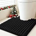 ACCUMTEK Upgrade Luxury Black Toilet Bathroom Rug Mat 24" x 20" Contour Rug, Ultra Soft Thick Absorbent Bath Mats, Non Slip Chenille Toilet Mat for Bathroom, Bedroom, Kitchen, Shower, Tub