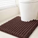 ACCUMTEK Upgrade Luxury Brown Toilet Bathroom Rug Mat 24" x 20" Contour Rug, Ultra Soft Thick Absorbent Bath Mats, Non Slip Chenille Toilet Mat for Bathroom, Bedroom, Kitchen, Shower, Tub