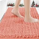 ACCUMTEK Upgrade Luxury Coral Bathroom Rug Mat 32"x20", Ultra Soft Thick Absorbent Bath Mats, Non Slip Chenille Toilet Mat for Bathroom, Bedroom, Kitchen, Shower, Tub