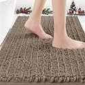 ACCUMTEK Upgrade Luxury Dark Beige Bathroom Rug Mat 32"x20", Ultra Soft Thick Absorbent Bath Mats, Non Slip Chenille Toilet Mat for Bathroom, Bedroom, Kitchen, Shower, Tub, Taupe