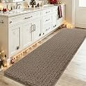 ACCUMTEK Upgrade Luxury Dark Beige Bathroom Rug Mat 48"x17", Ultra Soft Thick Absorbent Bath Mats, Non Slip Chenille Toilet Mat for Bathroom, Bedroom, Kitchen, Shower, Tub, Taupe