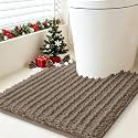 ACCUMTEK Upgrade Luxury Dark Beige Toilet Bathroom Rug Mat 24" x 20" Contour Rug, Ultra Soft Thick Absorbent Bath Mats, Non Slip Chenille Toilet Mat for Bathroom, Bedroom, Kitchen, Shower, Tub, Taupe