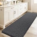 ACCUMTEK Upgrade Luxury Grey Bathroom Rug Mat Gray 48"x24", Ultra Soft Thick Absorbent Bath Mats, Non Slip Chenille Toilet Mat for Bathroom, Bedroom, Kitchen, Shower, Tub, Charcoal