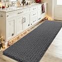 ACCUMTEK Upgrade Luxury Grey Bathroom Rug Mat Gray 48"x17", Ultra Soft Thick Absorbent Bath Mats, Non Slip Chenille Toilet Mat for Bathroom, Bedroom, Kitchen, Shower, Tub, Charcoal